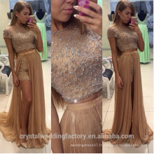 Gorgeous Crystals 2 Piece 2016 Beading Short Pants robe de bal Tenue de soirée Détachable jupe Prom Dress CWFp2316